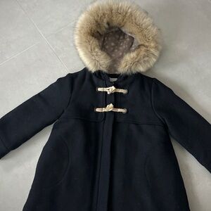 Zara Kids Black Coat with Faux Fur Trim